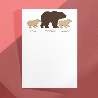 Papelaria Mama Urso Personalizada Com 2 Nomes de Filhos Pres