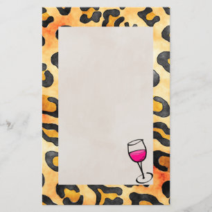 Papelaria Manchas-leopardo selvagens Padrão com Vidro de Vin
