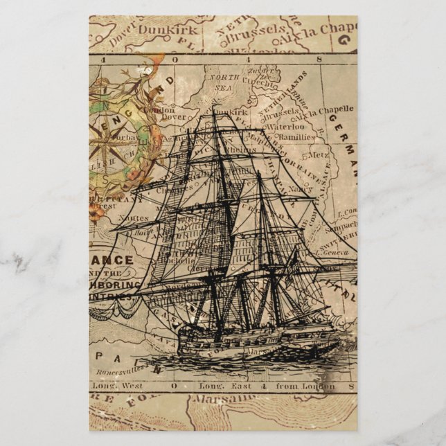 Papelaria Mapa Antigo Geral da França & Navio (Frente)
