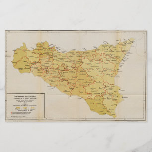 Papelaria Mapa da atividade da máfia em Sicília Italia 1900