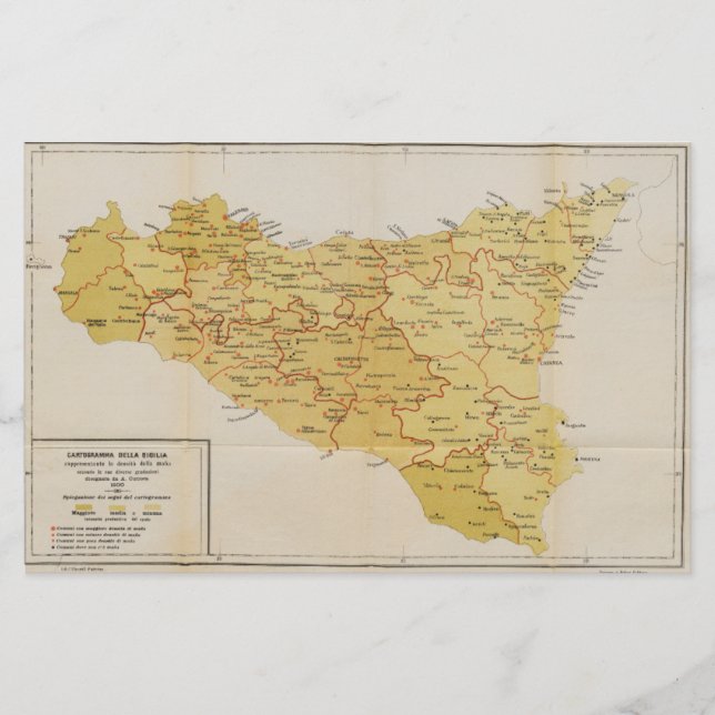 Papelaria Mapa da atividade da máfia em Sicília Italia 1900 (Frente)