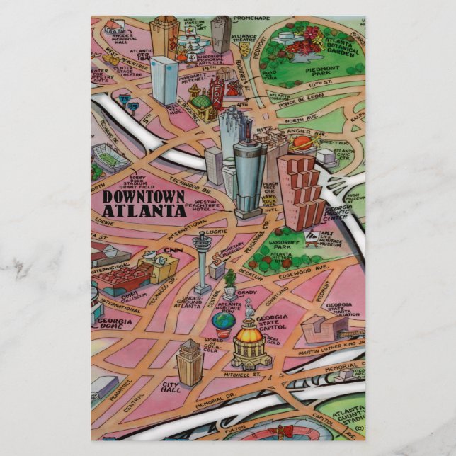 Papelaria Mapa de Cartoons da Geórgia do centro Atlanta (Frente)
