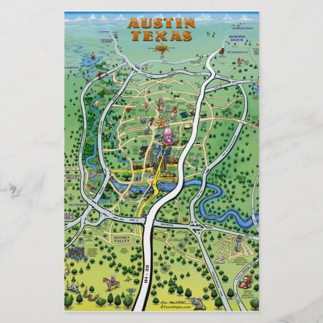 Papelaria Mapa de Cartoons de Austin Texas (Frente)
