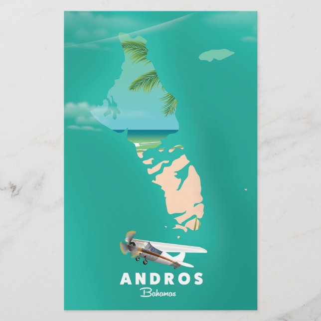 Papelaria Mapa de férias de Andros Bahamas. (Frente)