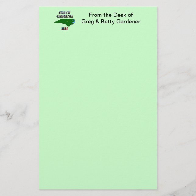 Papelaria Mapa e Texto da Carolina do Norte (Frente)