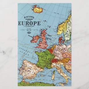Papelaria Mapa Geral da Europa Vintage do Século XX