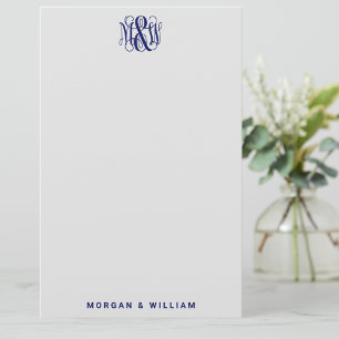 Papelaria Marinho 3 Monograma inicial de script de vinha B&G