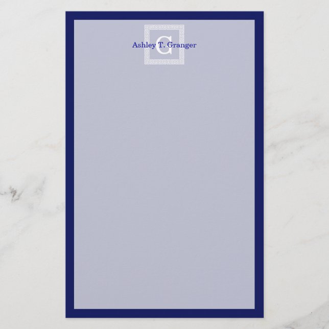 Papelaria Marinho Azul Branco Chave Grega #1 Monograma Fraci (Frente)