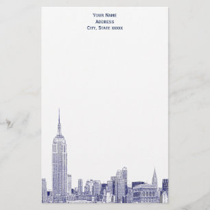 Papelaria Marinho De Arte Blue NYC Skyline Etch 01 Papel De