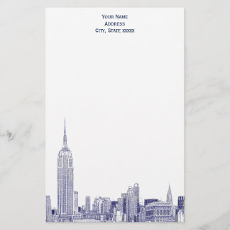 Papelaria Marinho De Arte Blue NYC Skyline Etch 01 Papel De 