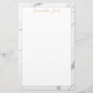Papelaria Mármore branco e nome feito sob encomenda metáli