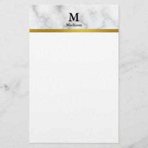 Papelaria Mármore Branco Faux elegante com nome e monograma