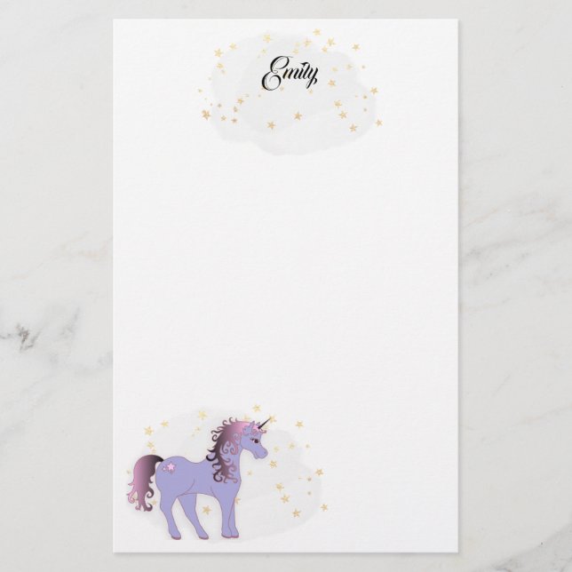 Papelaria Mauve Unicorn e Estrelas Douradas (Frente)