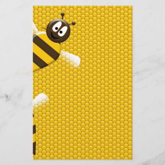Papelaria Mel Comb Abelhas Douradas Amarelas Arte Padrão (Frente)