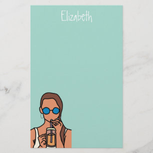 Papelaria Menina bebendo chá de bolhas adolescente moderno