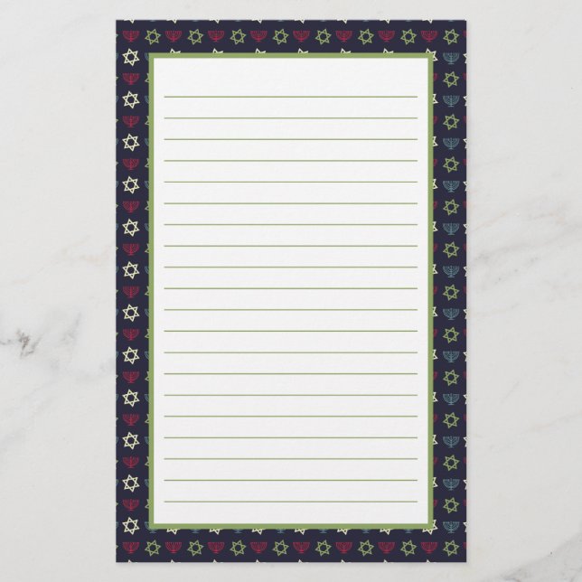 Papelaria Menorah verde-rosa e estrela de David Pattern (Frente)