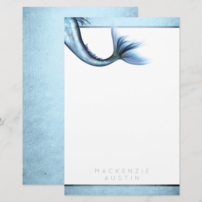 Papelaria Mermaid Glam Tail | Dusty Ice Blue Luster Personal (Frente/Verso)