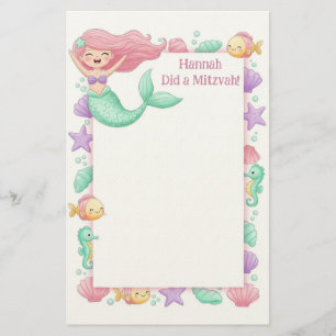 Papelaria Mermaid Personalizada Nota Mitzvah