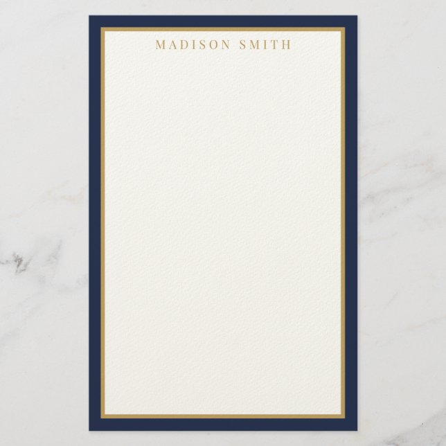 Papelaria Minimalist Navy Blue and Gold Monogram (Frente)