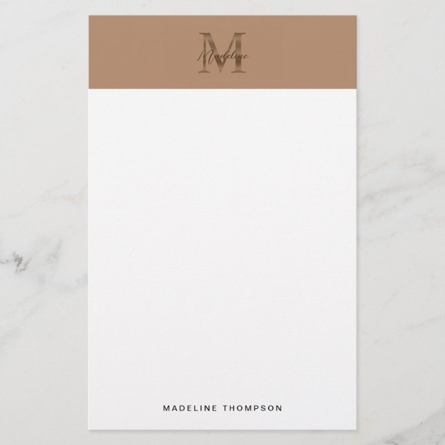 Papelaria Minimalist Script Metallic Taupe Gold Monogram (Frente)