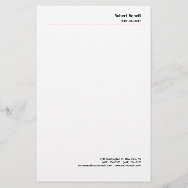 Papelaria Minimalista Simples Moderno Vermelho Branco  (Frente)