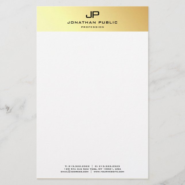 Papelaria Modelo Branco Dourado Elegante Personalizado (Frente)
