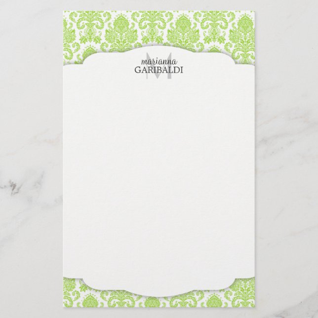 Papelaria Moderno Damask Green Personalizado (Frente)