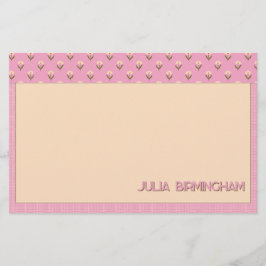 Papelaria Mola Retro Mão Desenhada Rosa Floral e Grade