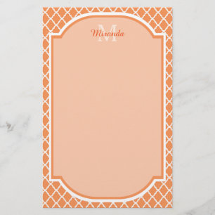 Papelaria Monograma alaranjado à moda de Quatrefoil com nom