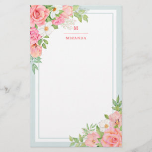 Papelaria Monograma Aquarela Ombre Rosa