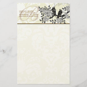 Papelaria Monograma Aves de Vintagem Flores de Branqueamento