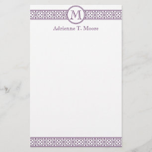 Papelaria Monograma Branco Roxo Floral Monograma Inicial