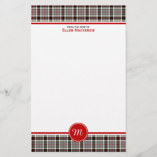 Papelaria Monograma cinzento do Tartan do vestido formal do