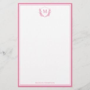 Papelaria Monograma Clássico de Crest Florais de Borda Dupla