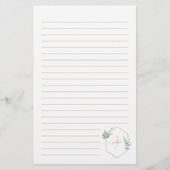 Papelaria Monograma com Moldura Eucalyptus Watercolor (Frente)