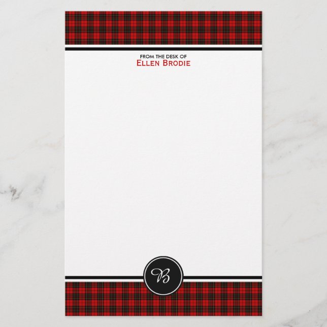 Papelaria Monograma da família Brodie Tartan Red e Black Xad (Frente)