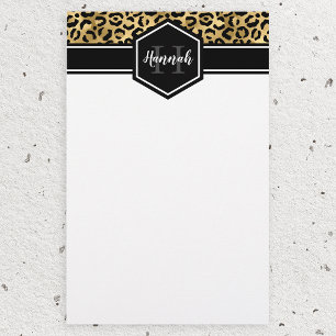 Papelaria Monograma das Manchas Leopardo Pretas Douradas