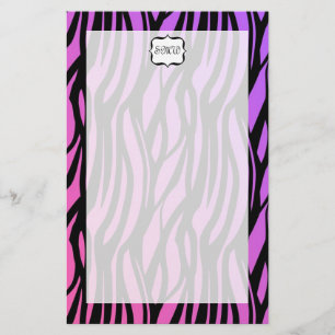 Papelaria Monograma das tiras de zebra rosa/roxo quente