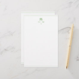 Papelaria Monograma de árvore de palmeira verde e branca