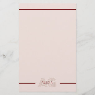 Papelaria Monograma de Beige Moderno e Vinho
