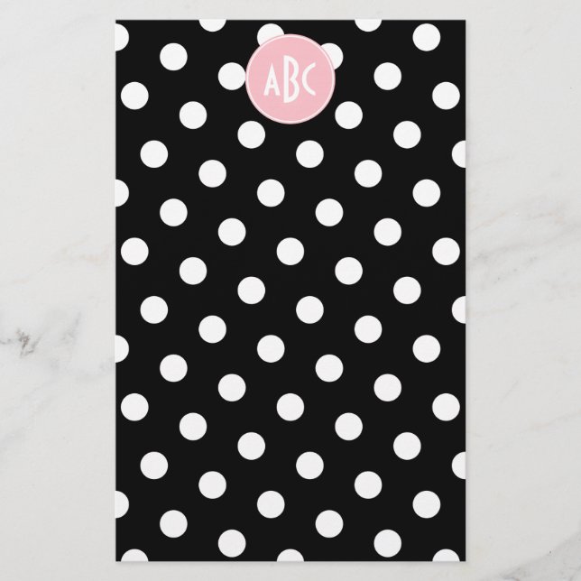 Papelaria Monograma de bolinhas rosa branco e preto (Frente)