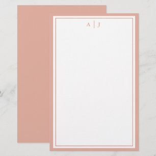 Papelaria Monograma de borda cor-de-rosa-claro minimalista