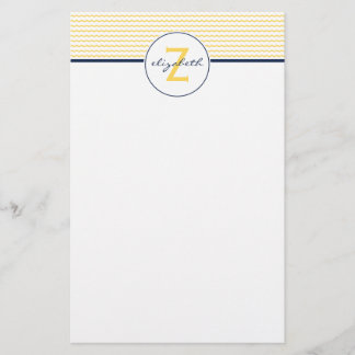 Papelaria Monograma de Chevron Amarelo