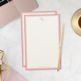 Papelaria Monograma de duas bordas rosa elegante