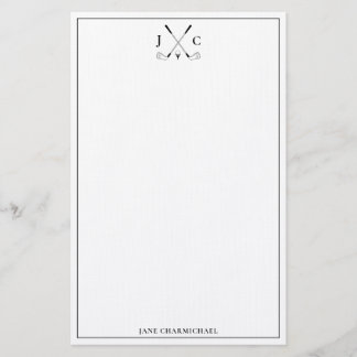 Papelaria Monograma de Golfe Preto Elegante