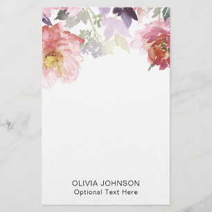 Papelaria Monograma de Nome Floral em Aquarela Chic Elegante