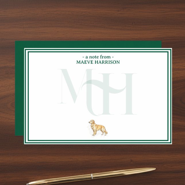 Papelaria Monograma de Nota de Retriever de Ouro Personaliza (Gift custom stationery to the dog lover in your life! )