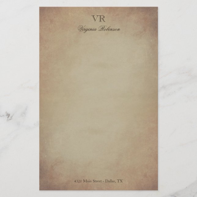 Papelaria Monograma de Papel Amarelado Vintage e Nome Person (Frente)