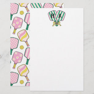 Papelaria Monograma de Pickball Verde e Amarelo de pré-disqu