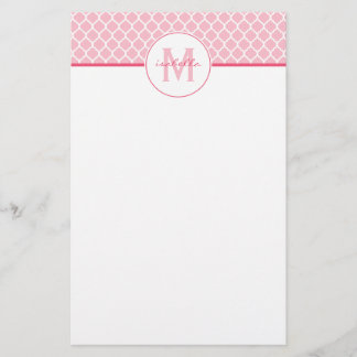 Papelaria Monograma de Quatrefoil Rosa